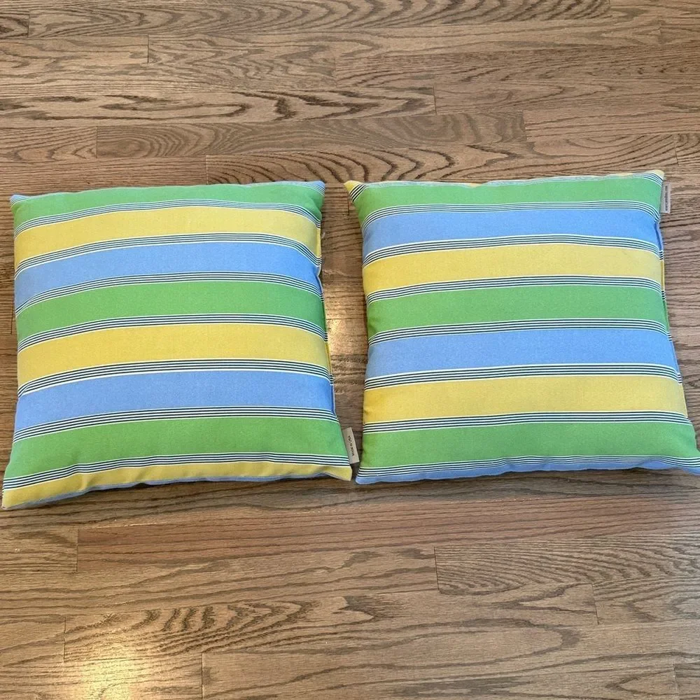 AMERICAN MILLS INC GOLD GREEN BLUE STRIPE OUTDOOR PILLOW PORCH PATIO SQUARE -1